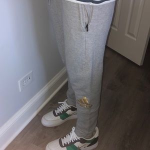 Adidas grey joggers with gold logo